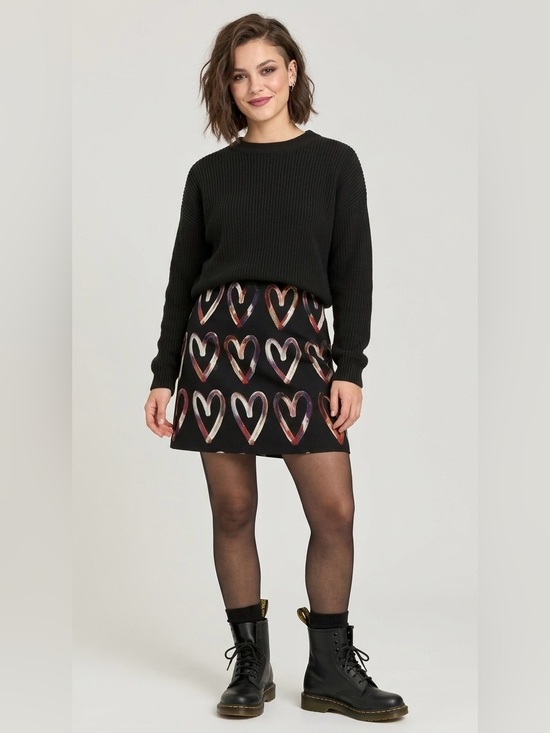 Desigual Dresses & Skirts - Desigual Black Mini Skirt Cotton Multi-Color Hearts Print (Size XS)